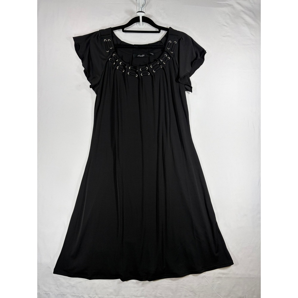 Essentials by Milano A-Line Dress Women S Black Excellent Grommet Neck Flutter